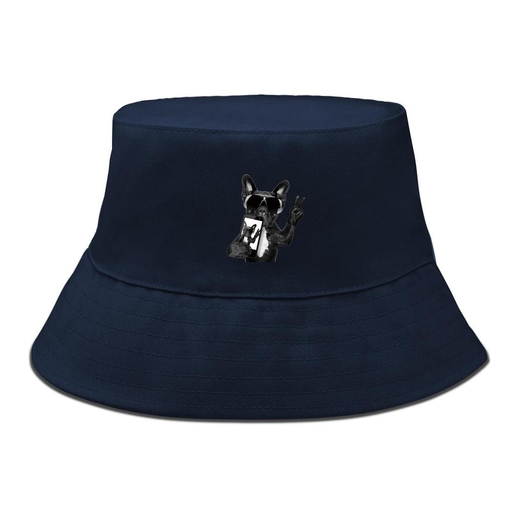 Black Dog Sunglasses Print Bucket Hat , Cool Animal Phone Women's Hat Fit Unisex Wide Brim Beach Cap