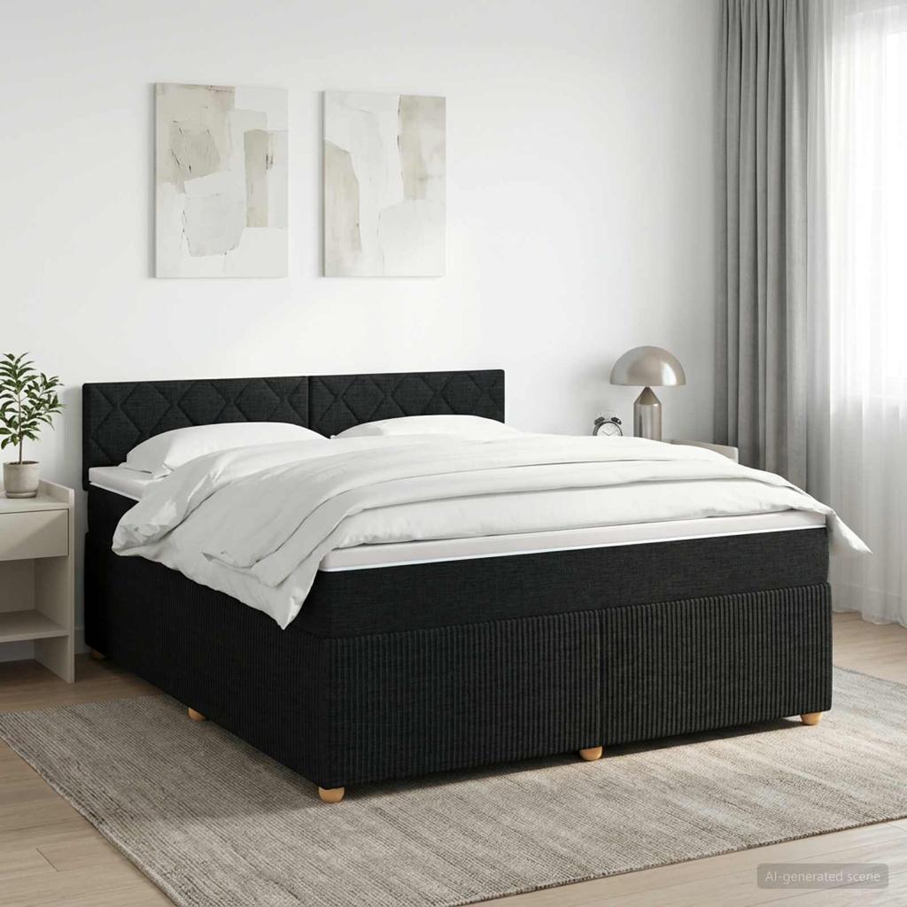 Box Spring Bed with Mattress Black 140 X 190 Cm Fabric