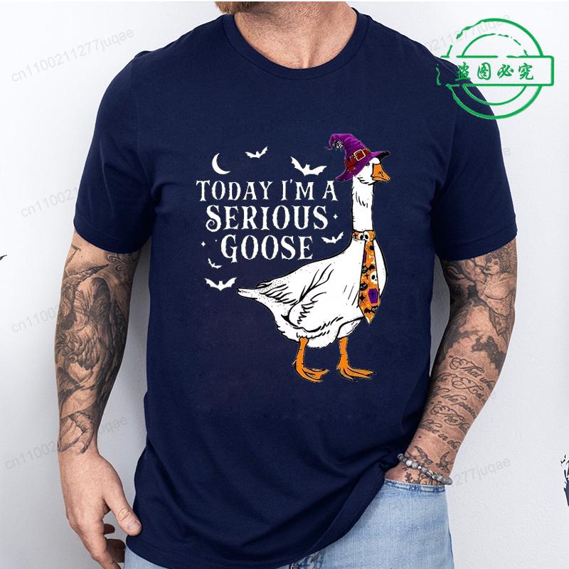 Horror T Shirt for Men Women Today I'm A Serious Goose Sarcastic Adult Humor T-Shirts Funny Goose Halloween T-shirt Casual Tees