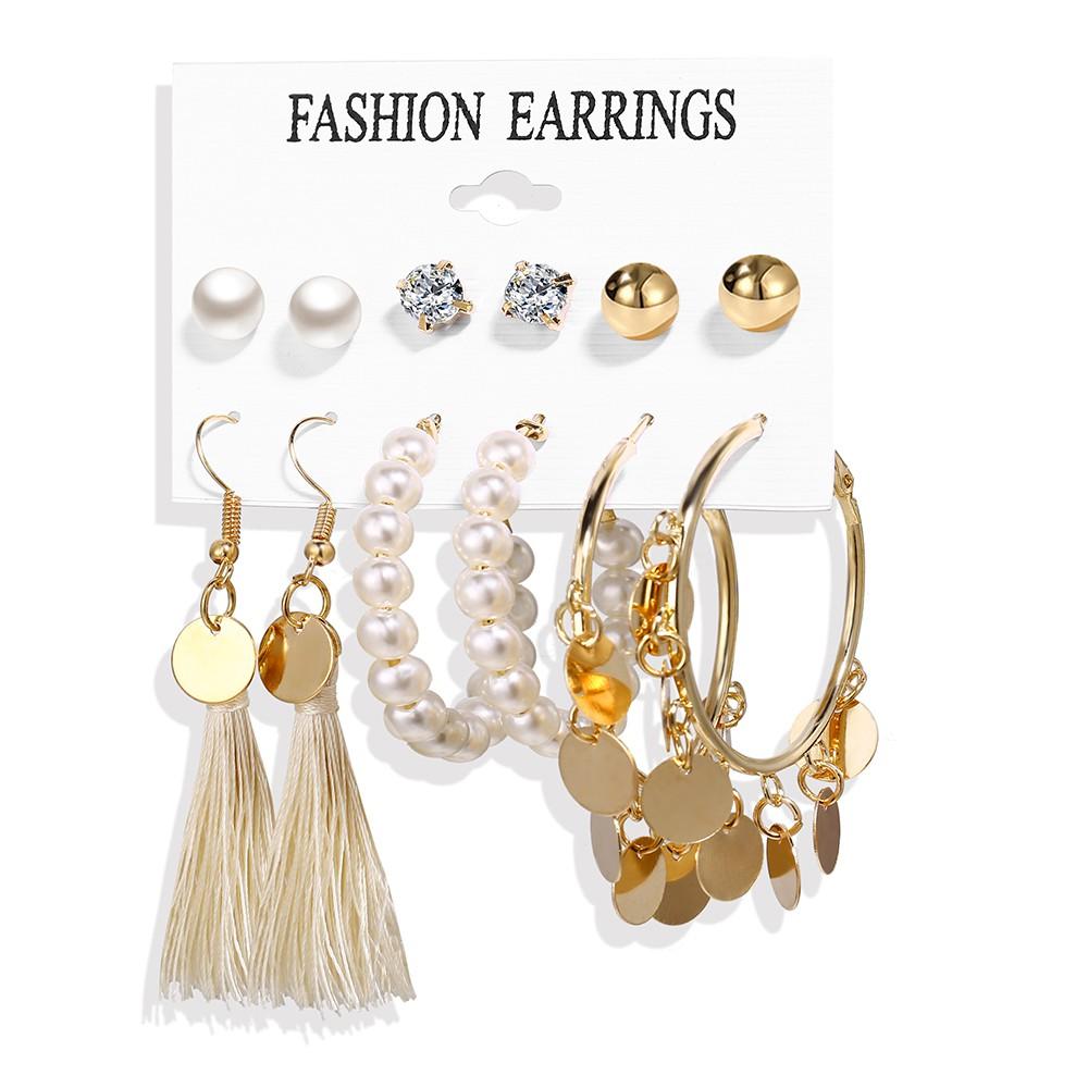 IF ME Retro Butterfly Tassel Pearl Earrings Set Elegant Gold Earring Women Fashion Jewelry Accessories