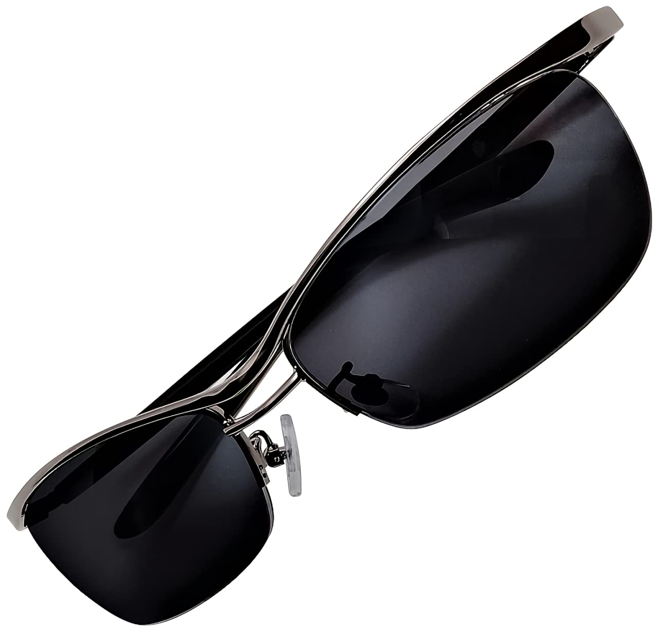 

All Black Dark Black UV Protection Black Edge Metal Half Rim Two Bridge Square Original Sunglasses Case with Cloth [ZIGs] Men s (gls03bl)