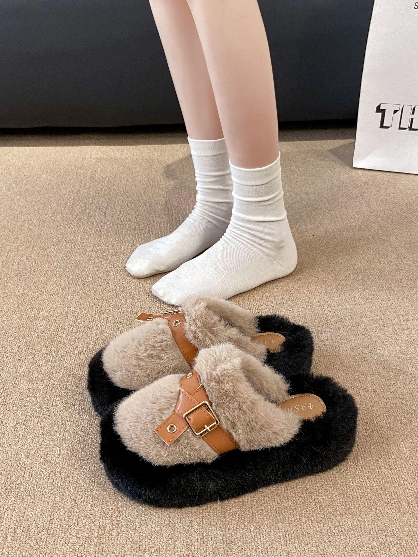 

Internet celebrity bag head half slippers women s outer wear 2025 autumn and winter new heightened thick-soled fluffy shoes home warm cotton mop 35