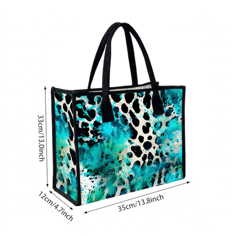 Trendy Turquoise Leopard Print Tote Bag Stylish Daily Use Casual Handbag