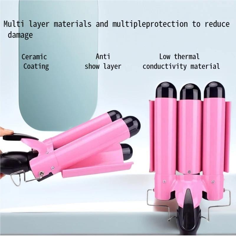 Custom Logo Electric Wholesale Home Use Magic Hair Curler 3-in-1 Triple Deep Waver Iron PTC Ceramic 3-Barrel Hair Waver LCD