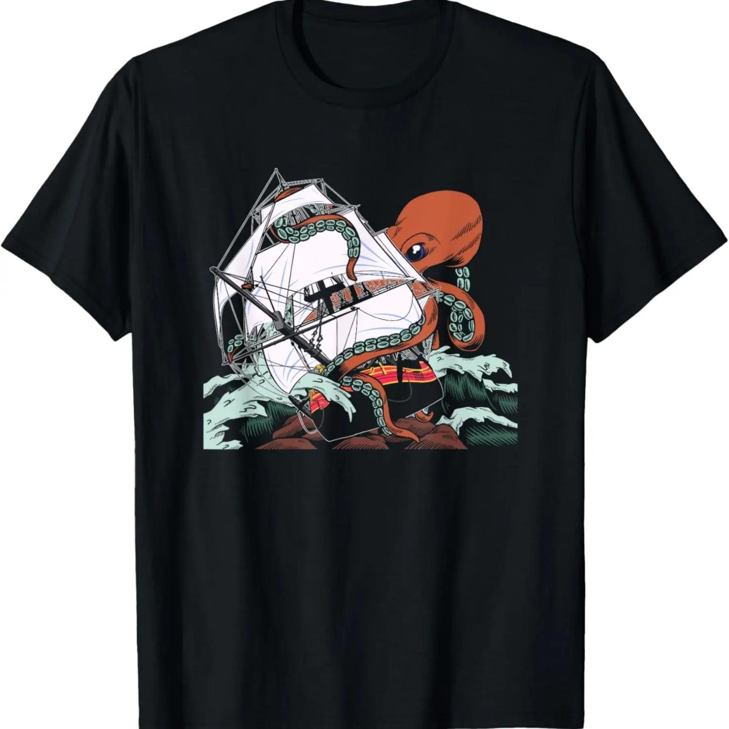 The Kraken T-Shirt - Sea Monster Octopus Shipwreck Tee T-Shirt S чёрный