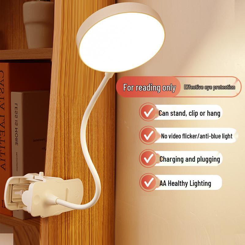 USB Rechargeable LED Clip-On Desk Lamp for Eye Protection, Ideal for Students and Bedside Use
