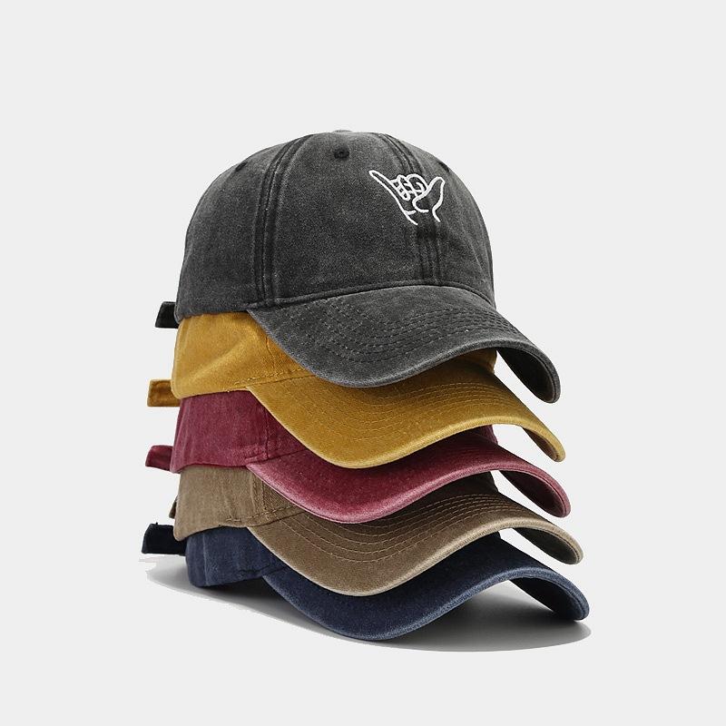 Men's washed old soft top finger embroidered baseball cap trendy women's spring and summer outdoor travel sun protection hat