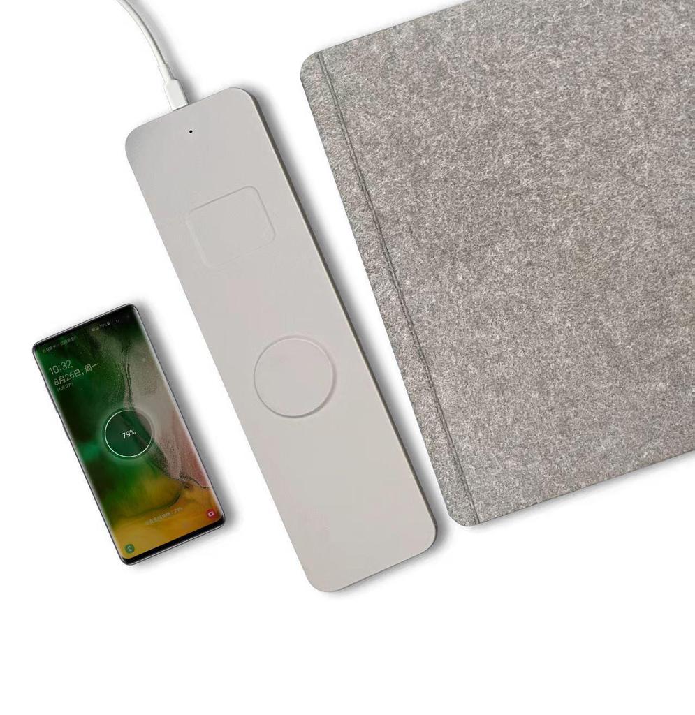 Felt Leather Dual-Sided Anti-Slip Waterproof Desk Mat with Wireless Charging for Phone & Earphones