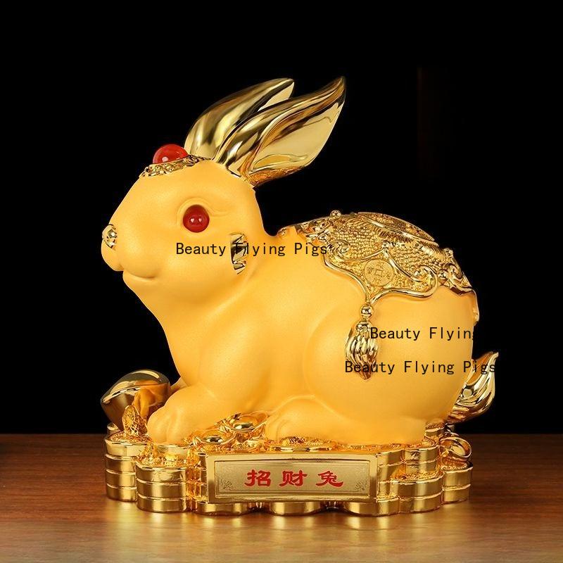 1 Stück Harz Kaninchen Sparschwein Glücksbringer Tierkreiszeichen Kaninchen Sparschwein Ornament Heimdekoration Chinesische Tierornamente Harzornament