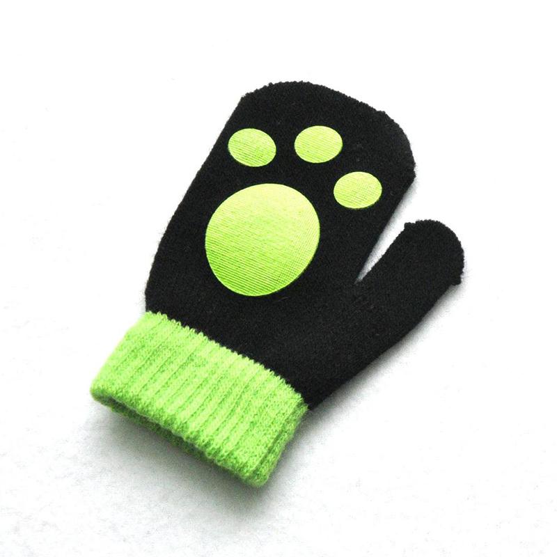 Children Short Gloves Winter Baby Footprint Knitted Plush Furry Full Finger Mittens Autumn Knitting Hand Warmer 1-4 Years Old