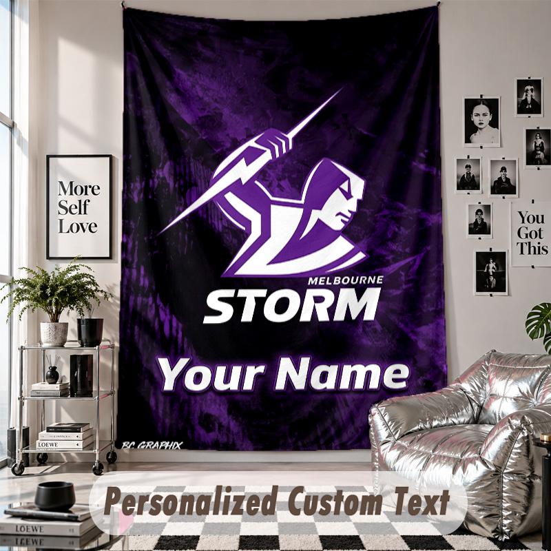 Wall Hanging Tapestry With Custom Name & Text, Melbourne Storm Decorative Tapestry For Bedroom