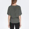 Ladies Casual Loose Fashion Medium Sleeve Cotton Linen Solid Color V-neck Button-down Shirt