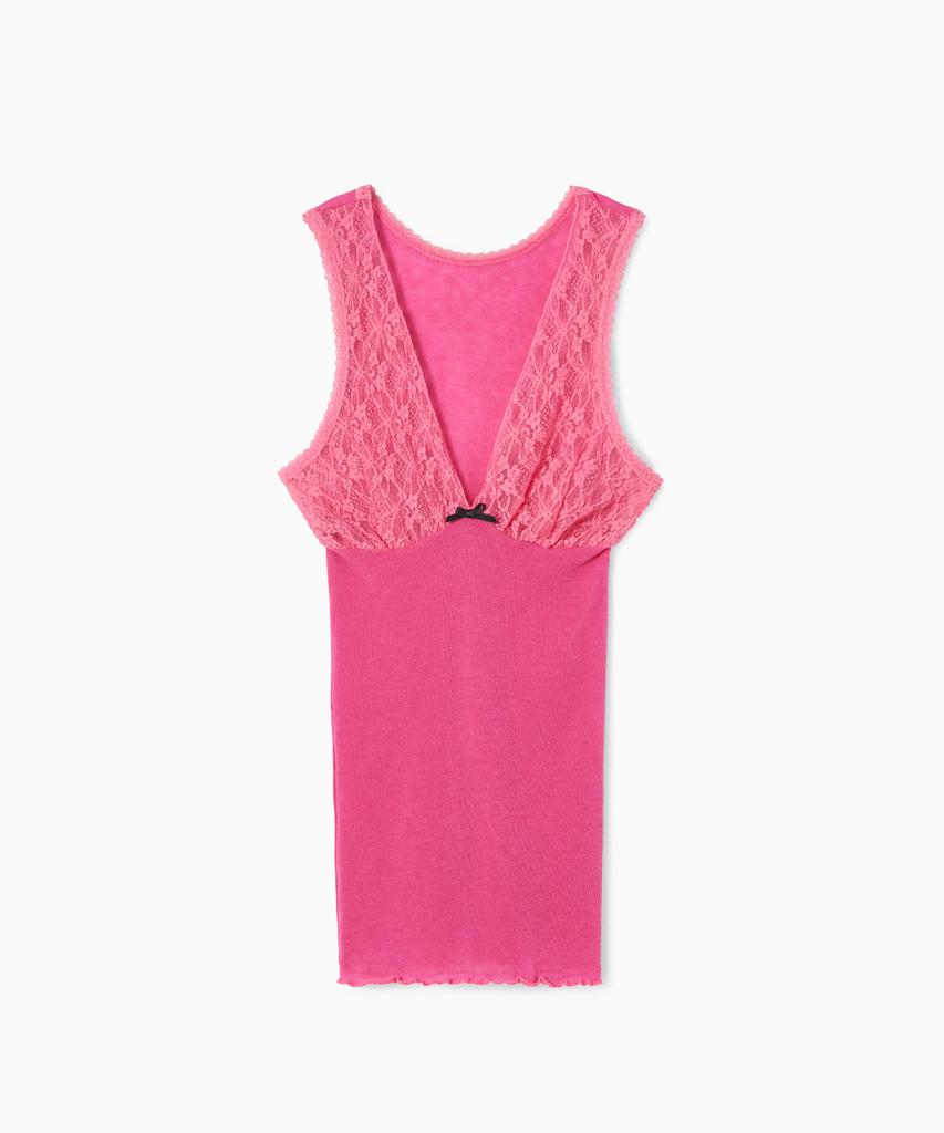 SIO Deep V Lace Sleeveless Pink