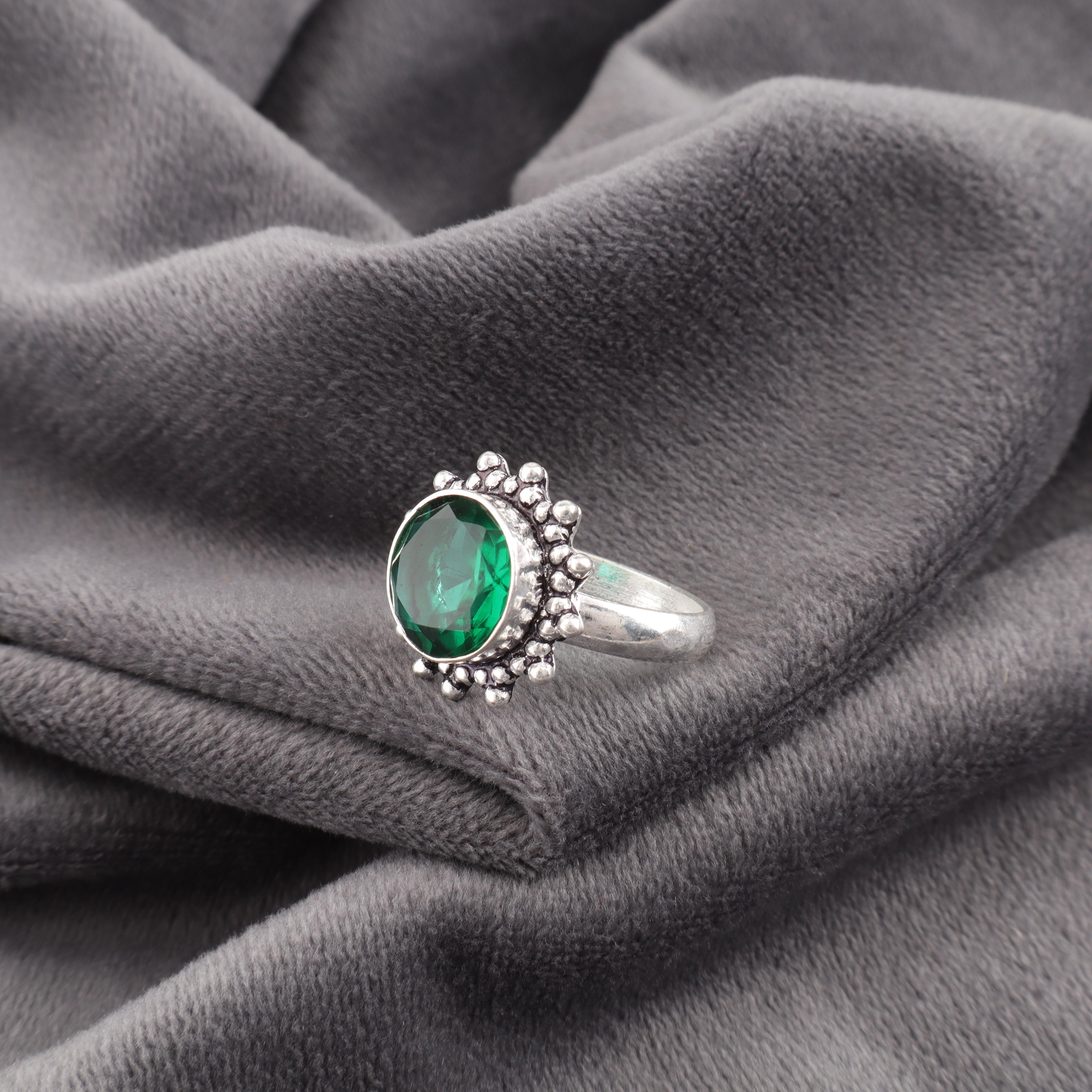 

Ювелирные изделия с зеленым изумрудом, кольцо ручной работы, ювелирные изделия из стерлингового серебра 925 пробы, красивое серебряное кольцо с изумрудом, подарок для женщин 6 зелёный
