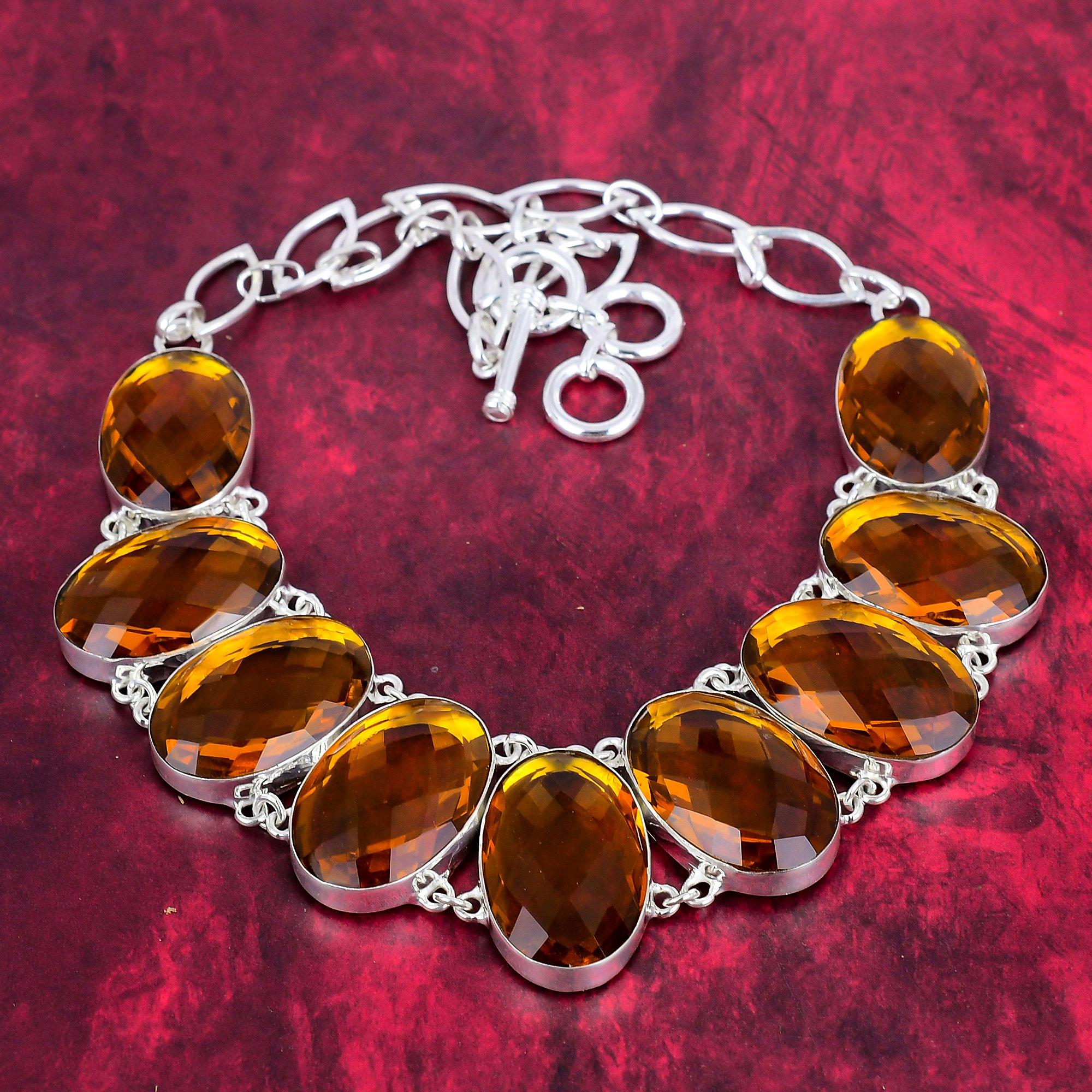 

Ожерелье из чистого серебра 925 пробы с граненым цитрином и регулируемой цепочкой, ювелирное ожерелье ручной работы из драгоценных камней на День Благодарения Adjustable with 18 inches жёлтый