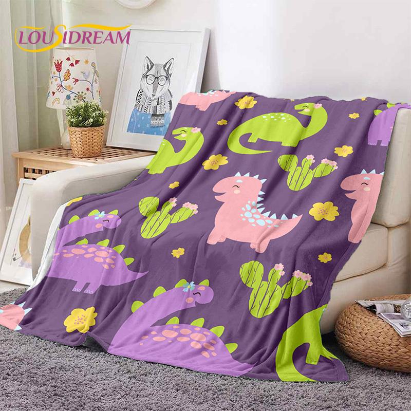 3D Uroczy Dino Kreskówkowy Dinozaur Kosmos Dzieci Miękki Flanelowy Koc na Łóżko Sypialnię Sofę Piknik, Koc do Rzucania na Zewnątrz Rekreacja