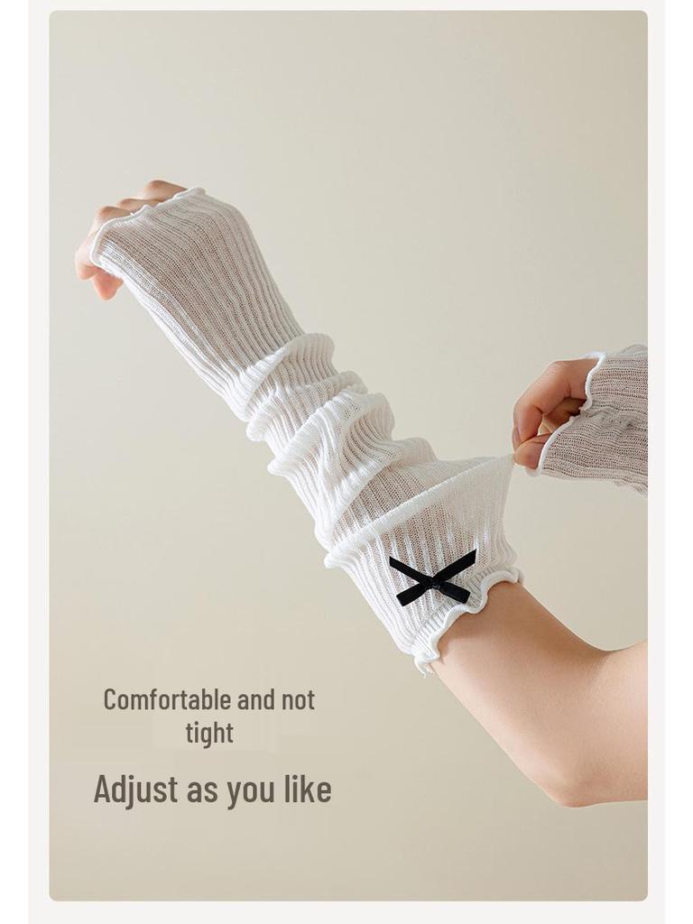 Y2K Millennial Lace-Up Ruffle Cute JK Lolita Bracelet Gloves with Ribbon Sleeves