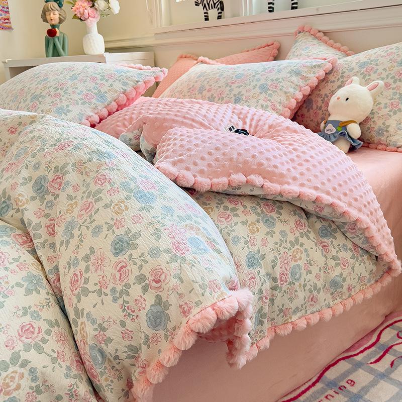 Thickened Bean Velvet Duvet Cover, Double-Sided Milk Velvet, for Autumn/Winter Warmth, Ideal for Student Dormitories