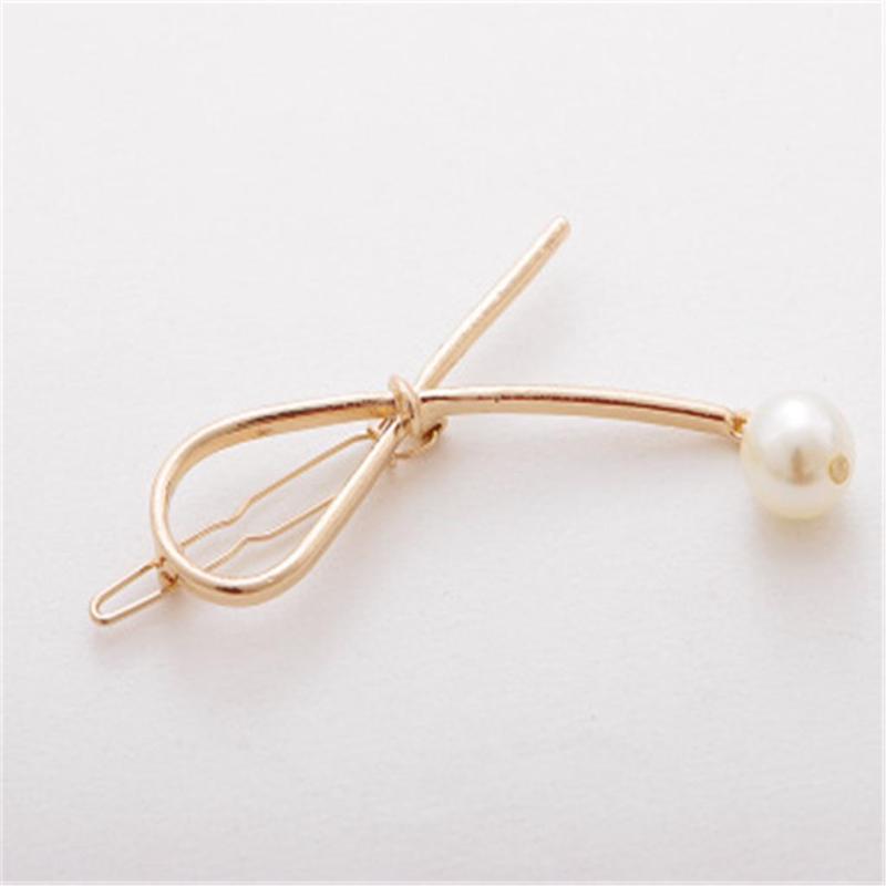 Simple Bow Pearl Hair Pins Metal Fashion Women Gold Silver Hair Clip Hairpin Clip Hair