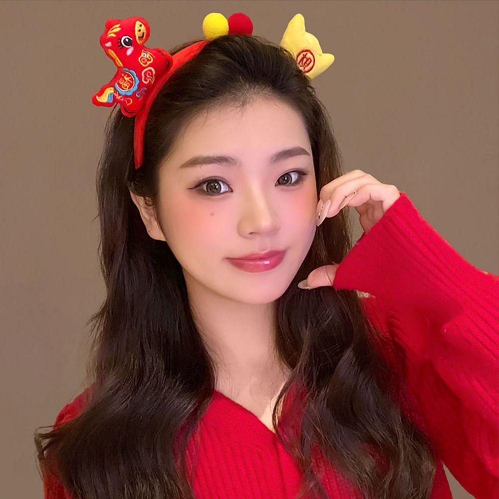 Cartoon Horse Hairband Lucky Cat Plush Horse Headband Exquisite New Year Headband  Women