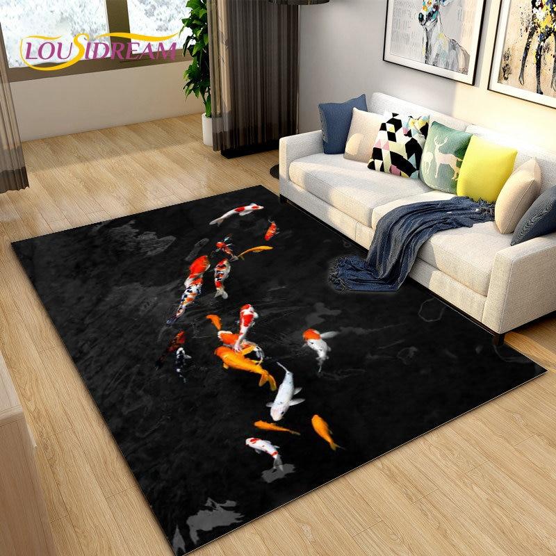 Nordic Luxury 3D Fish Carp Area Rug Large,Carpet Rug for Living Room Bedroom Sofa Decoration,Kitchen Doormat Non-slip Floor Mat