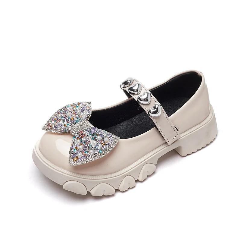 Girls Fashion Princess Shoes New Children Summer Breathable Mary Jane Sandals Glitter Bow Soft Bottom Anti-skid Casual Sandals 36