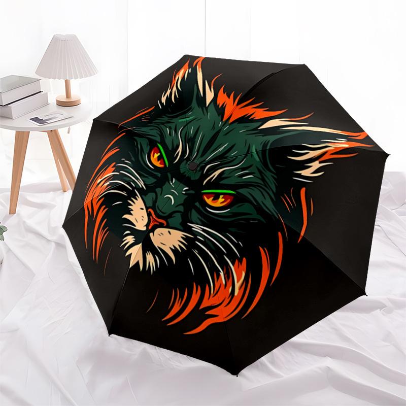 1pc Feline Flame Automatic Open/close, All-Season Portable Folding Cute Umbrella, Travel, Everyday, Formal Events068