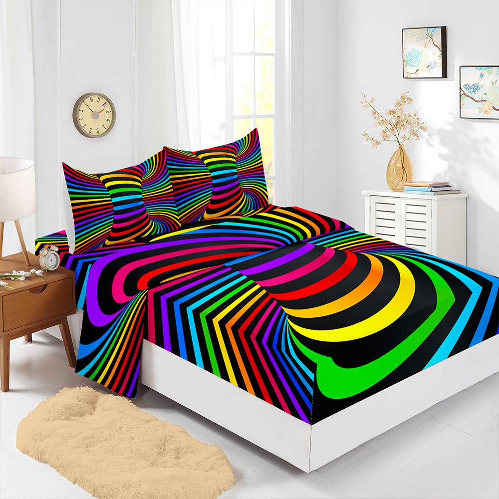 Four-Piece Mattress Set 3D Graphic Pattern 3D Digital Printing Kit Mattress Protective Cover