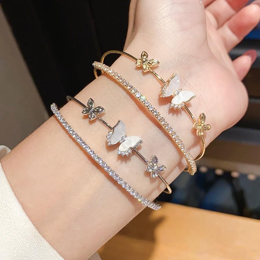 Copper Zircon Butterfly Fashion Cuff Bracelet For Daily Office Jewelry