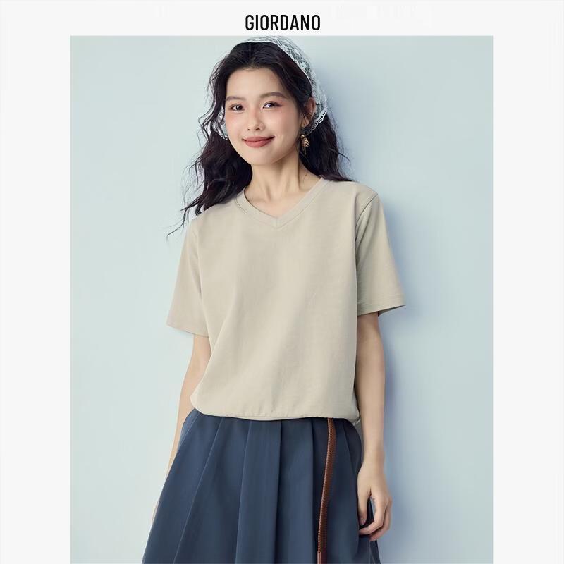 Giordano Women s Loose Fit V-Neck Cotton T-Shirt XL