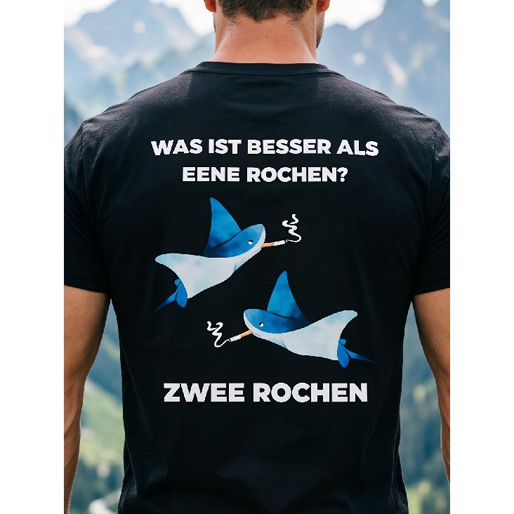 Men's Black Short-Sleeve T-Shirt with Humorous German Stingray Graphic, Relaxed Fit Crew Neck Soft Cotton Blend for Casual Wear