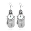 Vintage Ethnic Jewelry Bohemian Antique Silver Color Alloy Imitation Turquoise Tassel Earrings For Women's Party Accessories