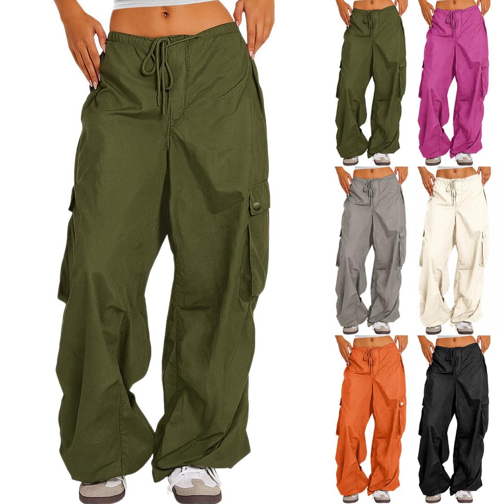 Women Loose Cargo Pants Hip Hop Sports Pants Drawstring Loose Wide Leg Casual Pants