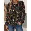 Fashion Women's Crew Neck Long Sleeve 3D Floral Color Printing Floral Long Sleeve Crew Neck T-Shirt