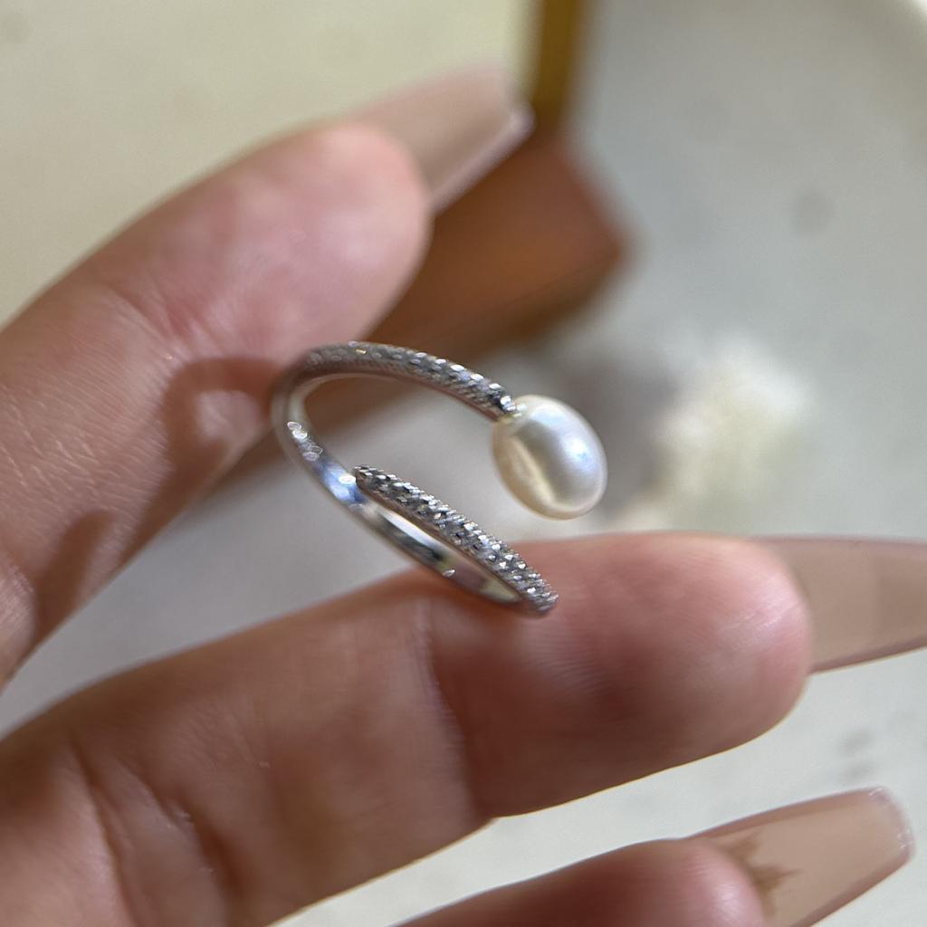 925 Sterling Silver Rings for Women Couple Minimalist Sparckling Pearl Ring Fine CZ Jewelry Birthday Gift Prevent Allergy