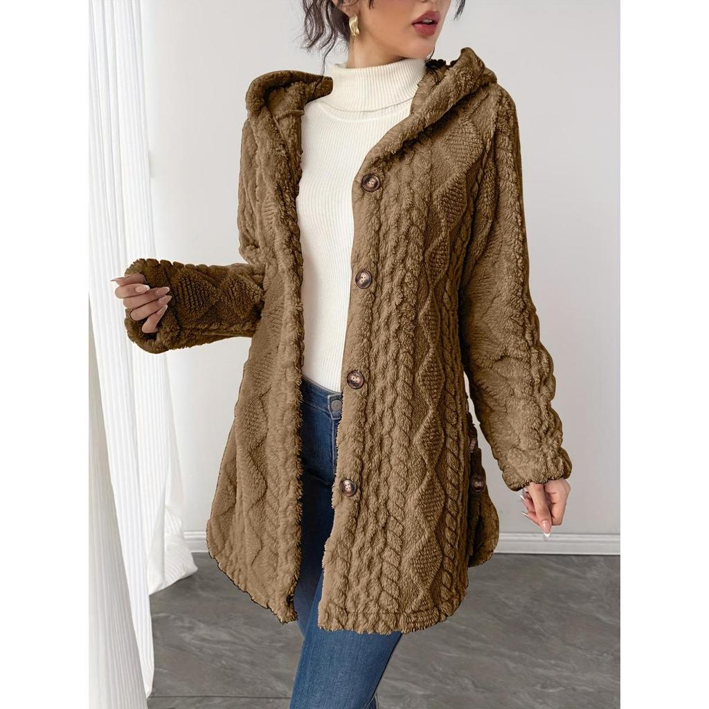 Autumn and Winter Women's Hooded and Velvet Jacket, Double-sided Velvet Cardigan, Long Sleeved Casual Warm Jacket