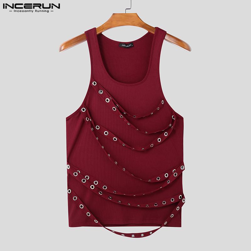 INCERUN Men Summer Sleeveless Strap Patchwork Casual Skinny Tank Tops