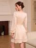 European and American Women's V-Neck Satin Dress - Elegant Spring/Summer Style with Lantern Sleeves and Slim Fit.