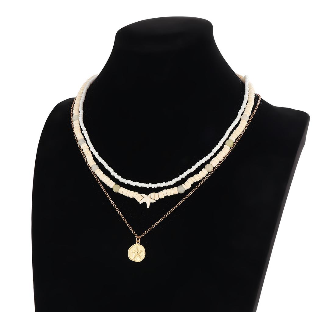 European and American Beach Vacation Style Starfish Jewelry Pendant Necklace High-end Men Stacked Beaded Light Luxury Collarbone Chain
