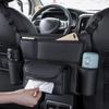 One Durable PU Leather Car Seat Storage Bag With Cup Holder, Side Pockets And Front Storage Compartment.
