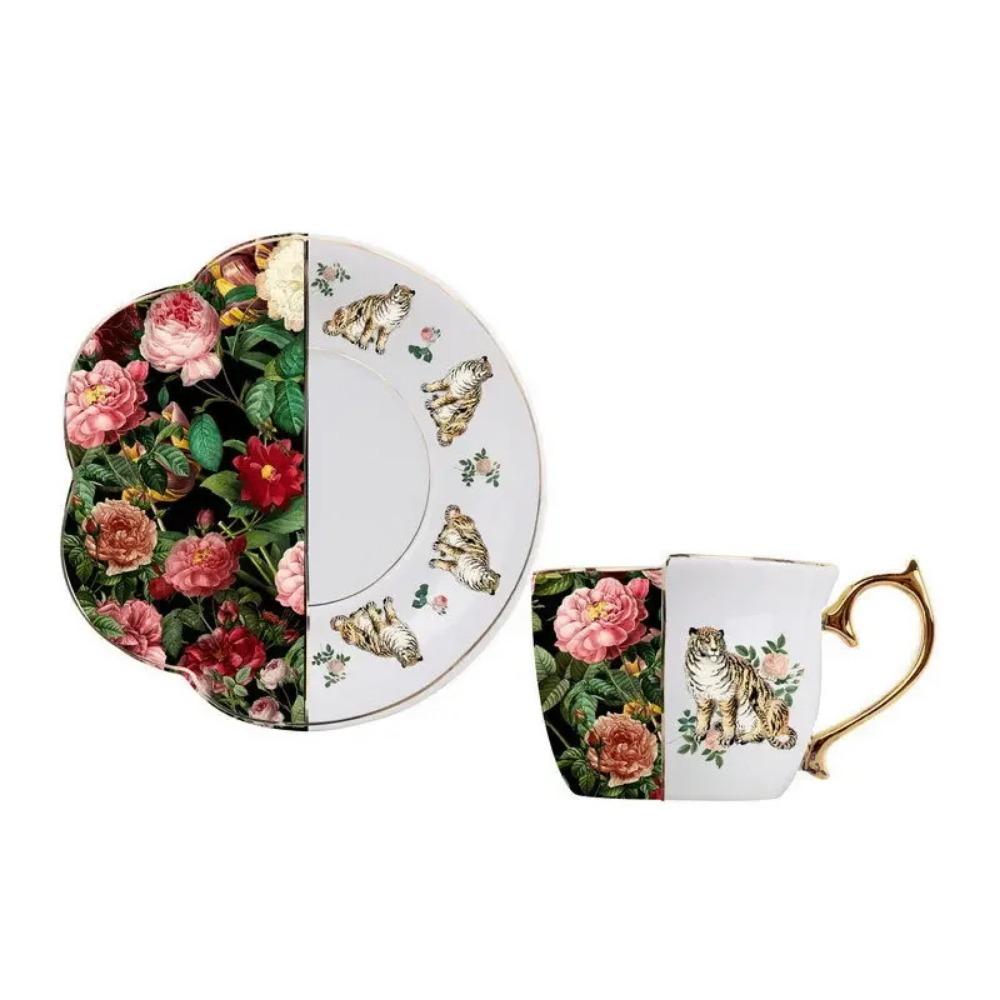 Luksusowy ceramiczny kubek ze spodkiem, europejski retro popołudniowy zestaw filiżanek do kawy i spodków, zestaw filiżanek dla par, kreatywne naczynia do picia