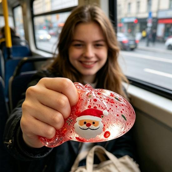 Sensorische Stressbälle Weihnachten Brötchen Quetschspielzeug Set zur Linderung, Weiche TPR Fidget Mini-Figuren mit bunten Pailletten Nikolaus Rentier Design, Dekompression