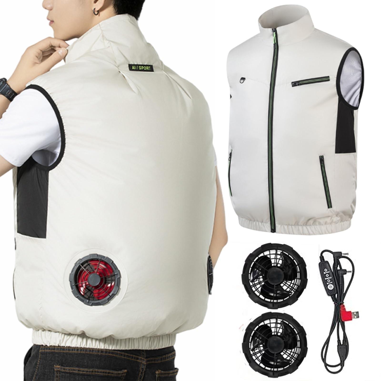 Sleeveless Cooling Vest Outdoor Work Jacket with Detachable USB Fans Air Conditioner Fan Vest Summer Heat Protection Workwear XXL бежевый