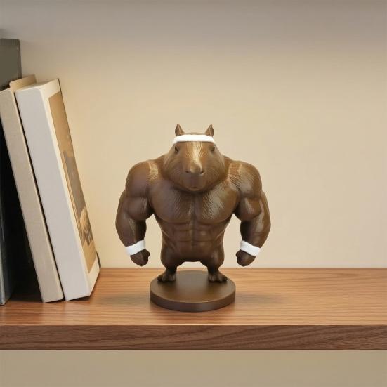 Funny Capybara Figurine, 3D Printed Boxing/Muscular Animal Statue, Novelty Collectible Desktop Ornament for Home Office Shelf Decor