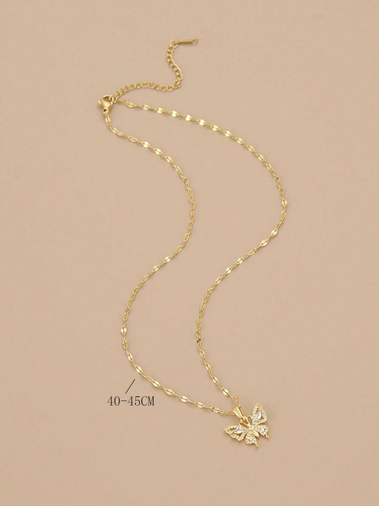Stainless Steel Bird & Rhinestone Decor Necklace For Women, Holiday Gift