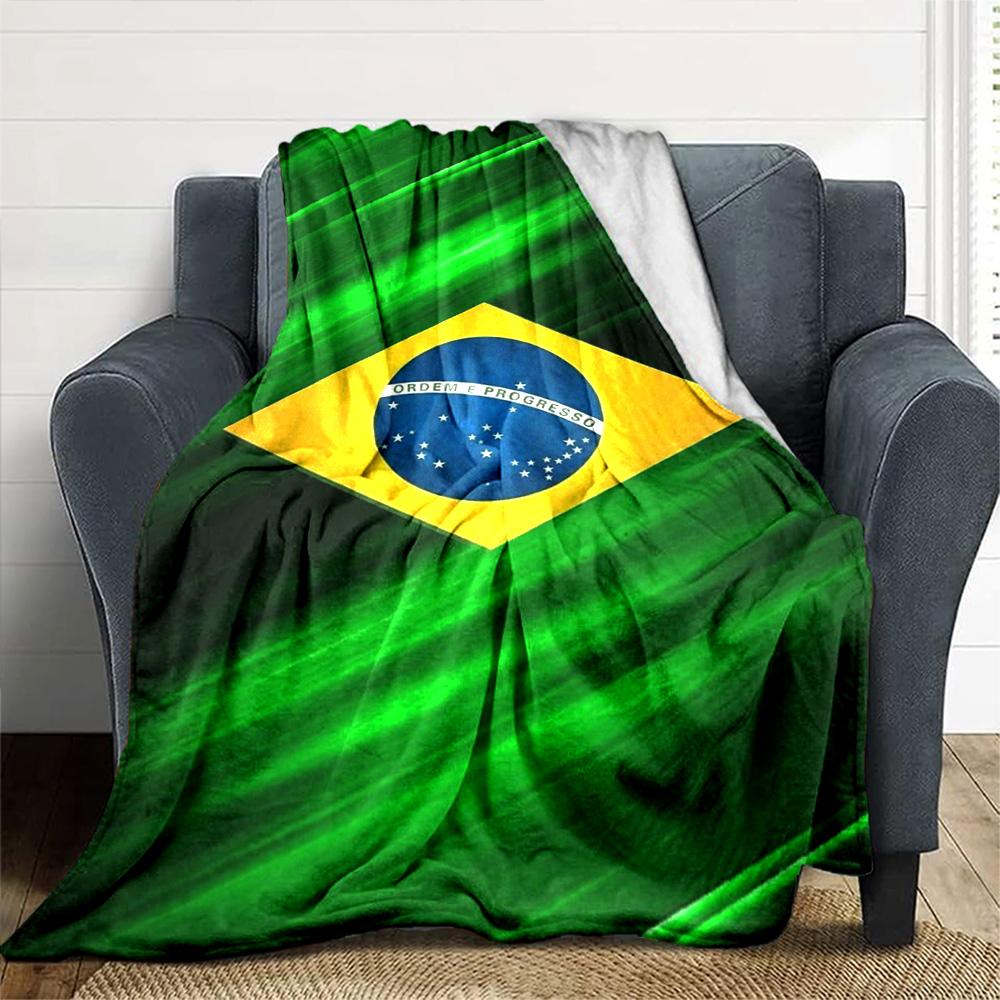 Bandeira Brasileira Print Flannel Blanket High Quality Warm Comfortable Cover for All Seasons Perfect for Gifts Home Decor