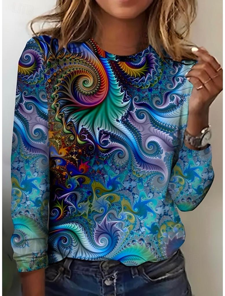 Fashion Women's Vintage Flower Graphic O-Neck Long Sleeve T-Shirt Casual Tops Womens Clothing Harajuku Female Clothing Pullover