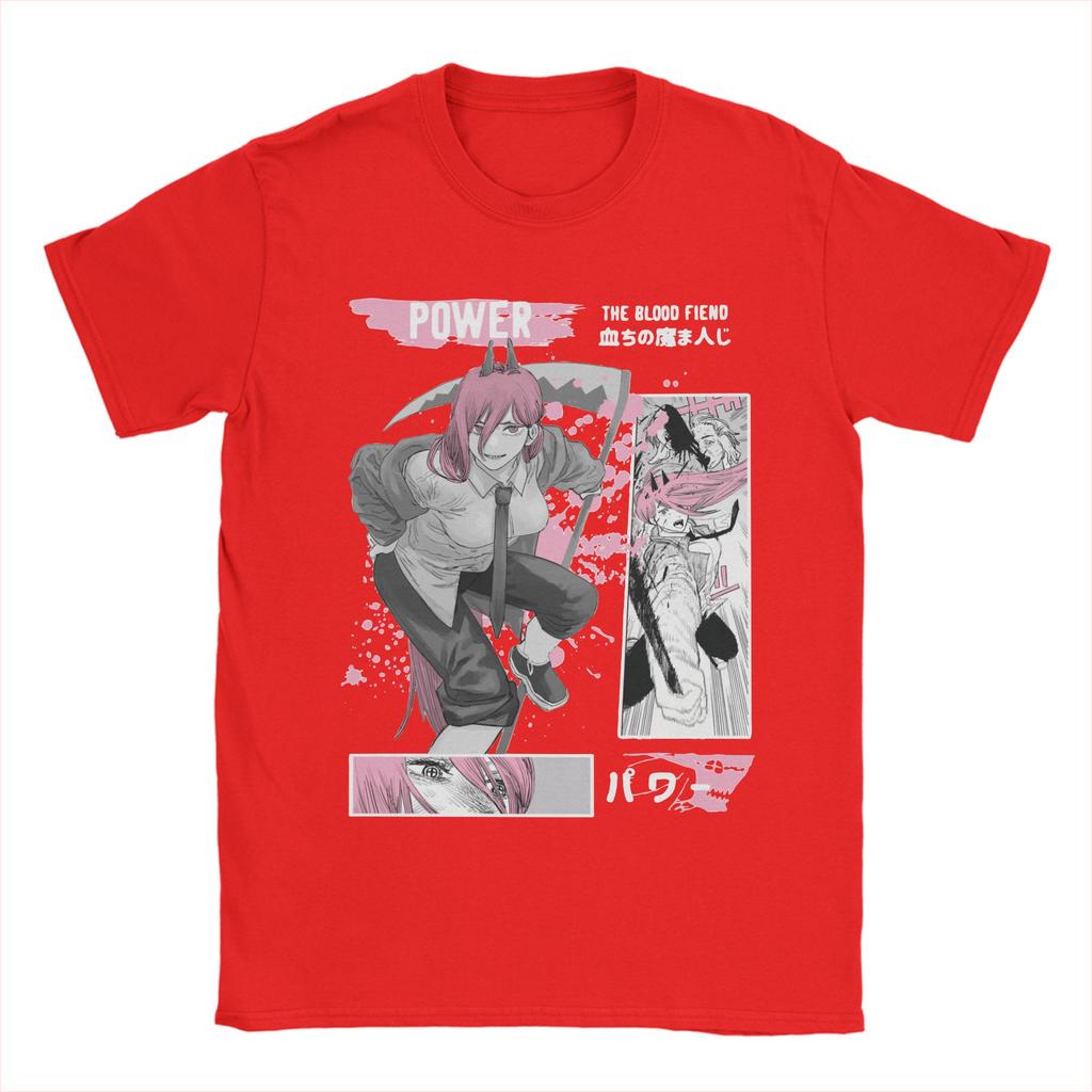 Novelty Power Chainsaw Man T-Shirt for Men O Neck Pure Cotton T Shirts Anime Manga Short Sleeve Tees Plus Size Tops