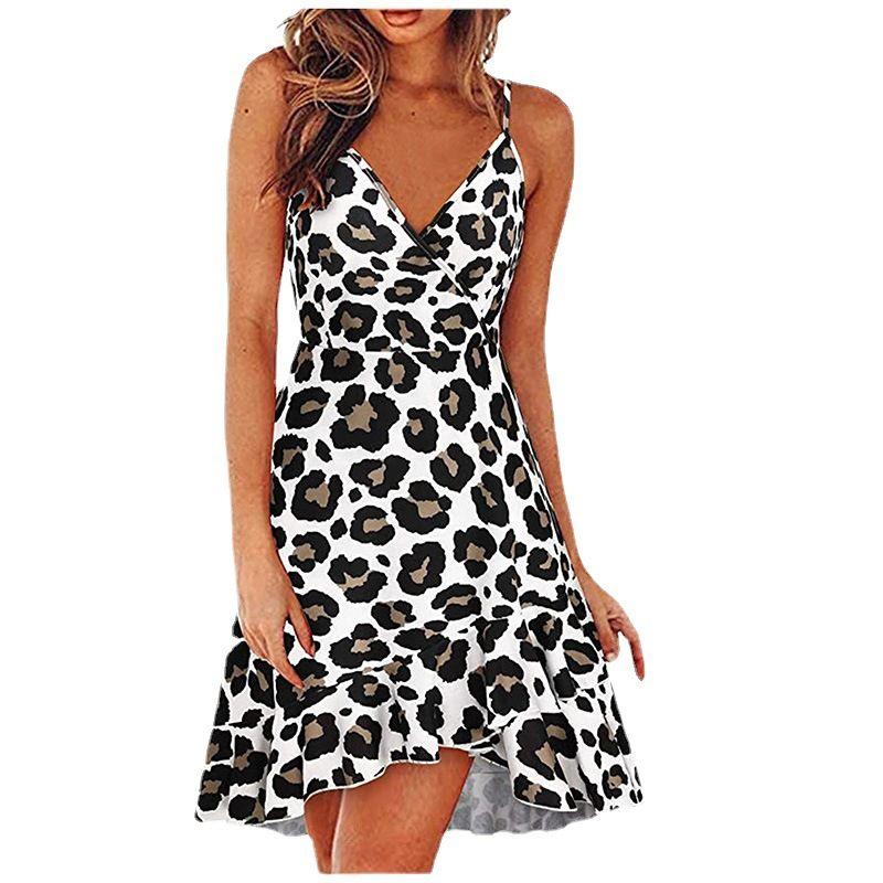 Swing Dress2025 Summer Women Clothes Sexy Fashion V-neck Sling Sleeveless Backless Print Swing Dress