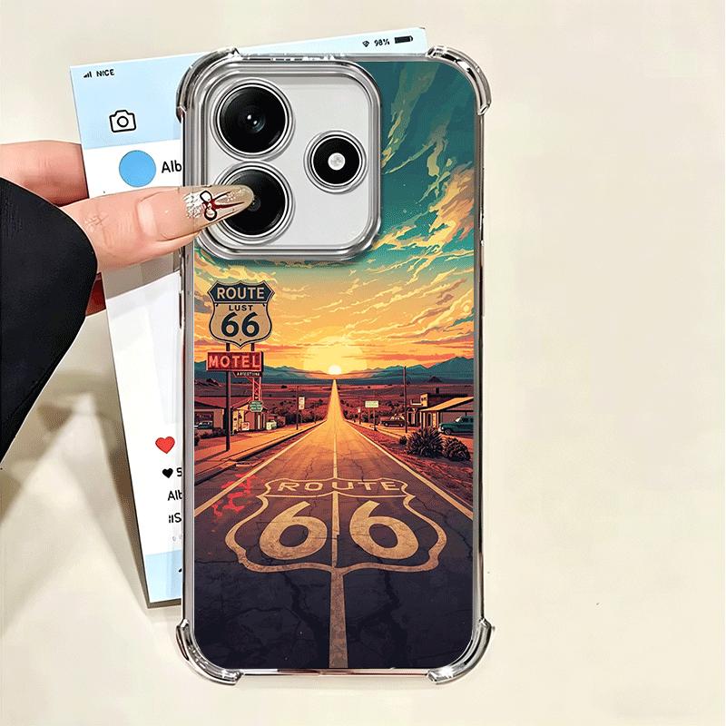 America Route 66 Plating Phone Case For Xiaomi Poco X5 X6 X7 X8 Pro Max F8 Ultra F7 M8 M7 M5S Redmi 15C 15 14C 13C 13 X3 12C F6